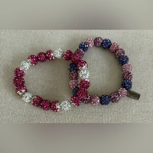 Beaded Crystal Disc Bracelet - Pink, Purple & Silver